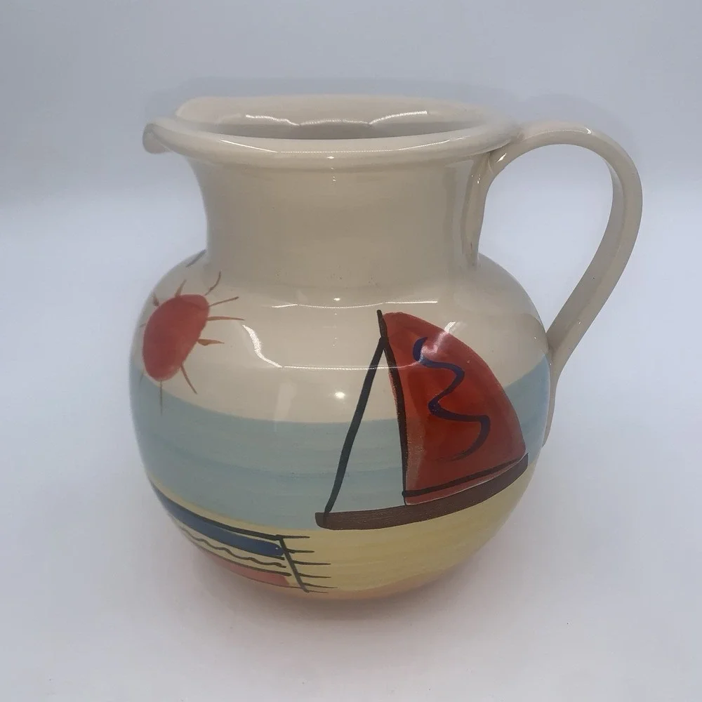 Pier 1 Imports Pitcher Beach Sailboat Summer Fun Surf Sand Discontinued EUC